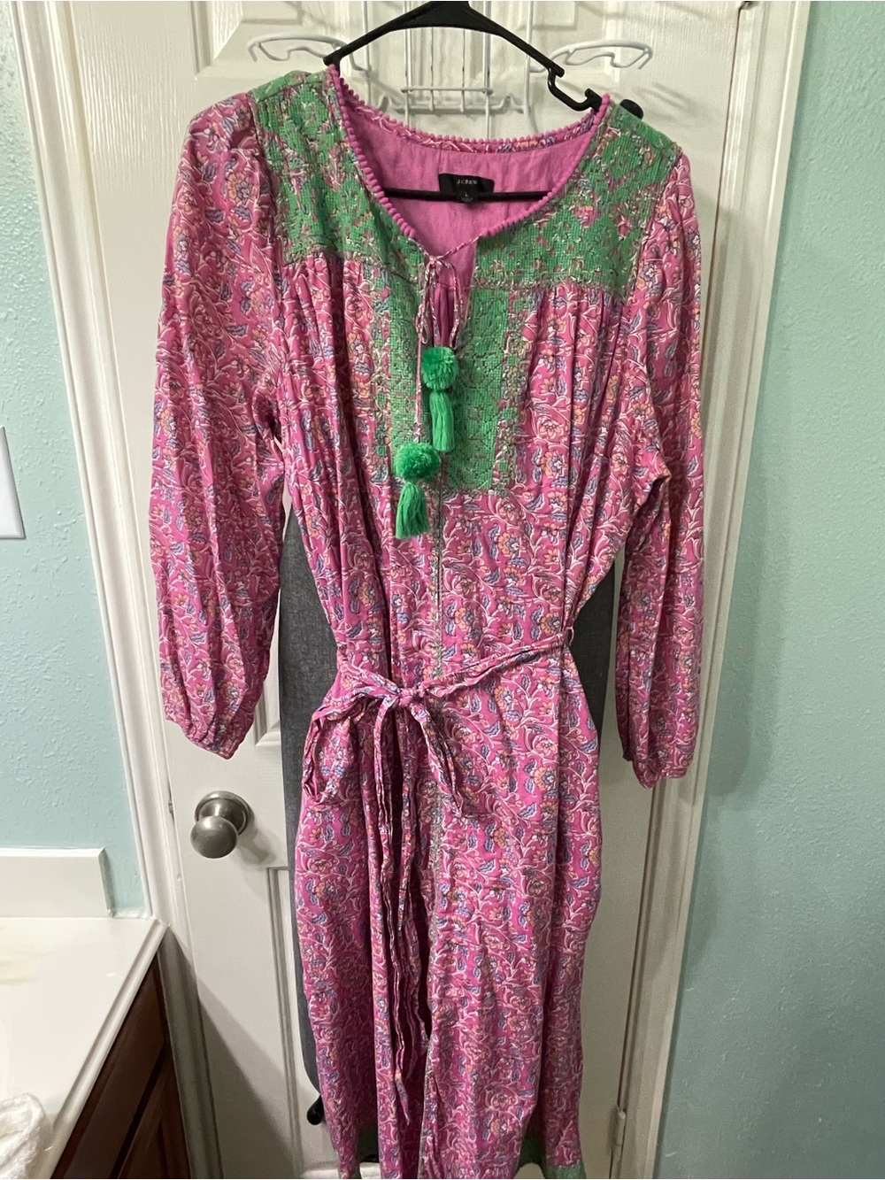 J.Crew Paisley Tassel Tunic Dress with Green Trim